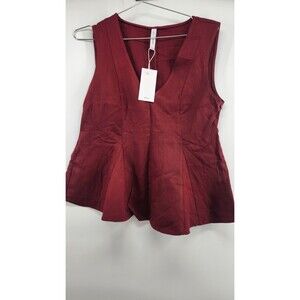 Mango MNG Womens Medium Red Lyocell Peplum V Neck Top NWT